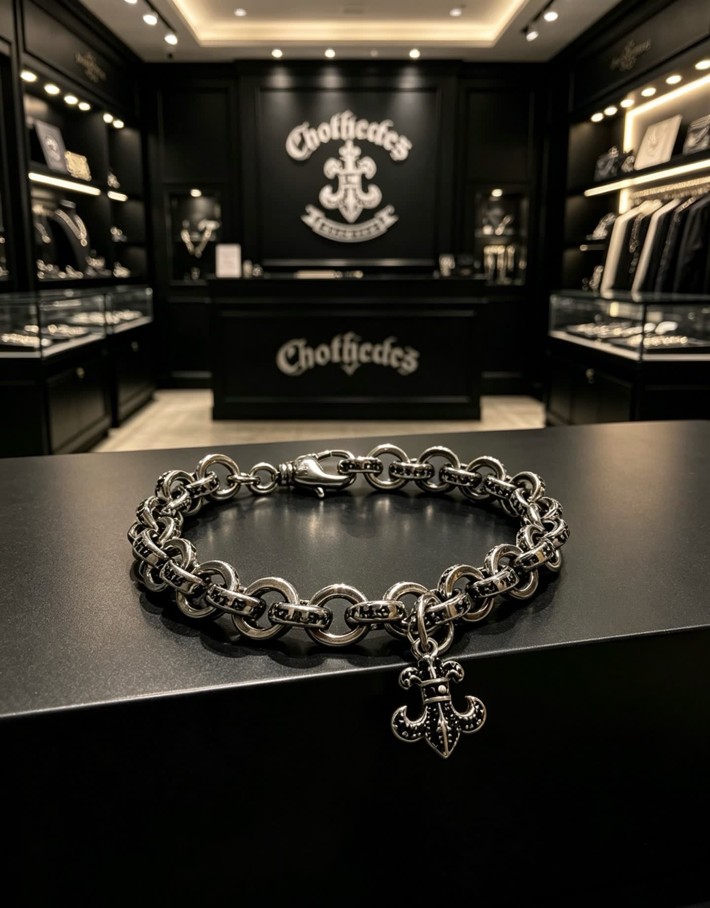Chrome Hearts Silver Fleur-de-lis Charm Bracelet